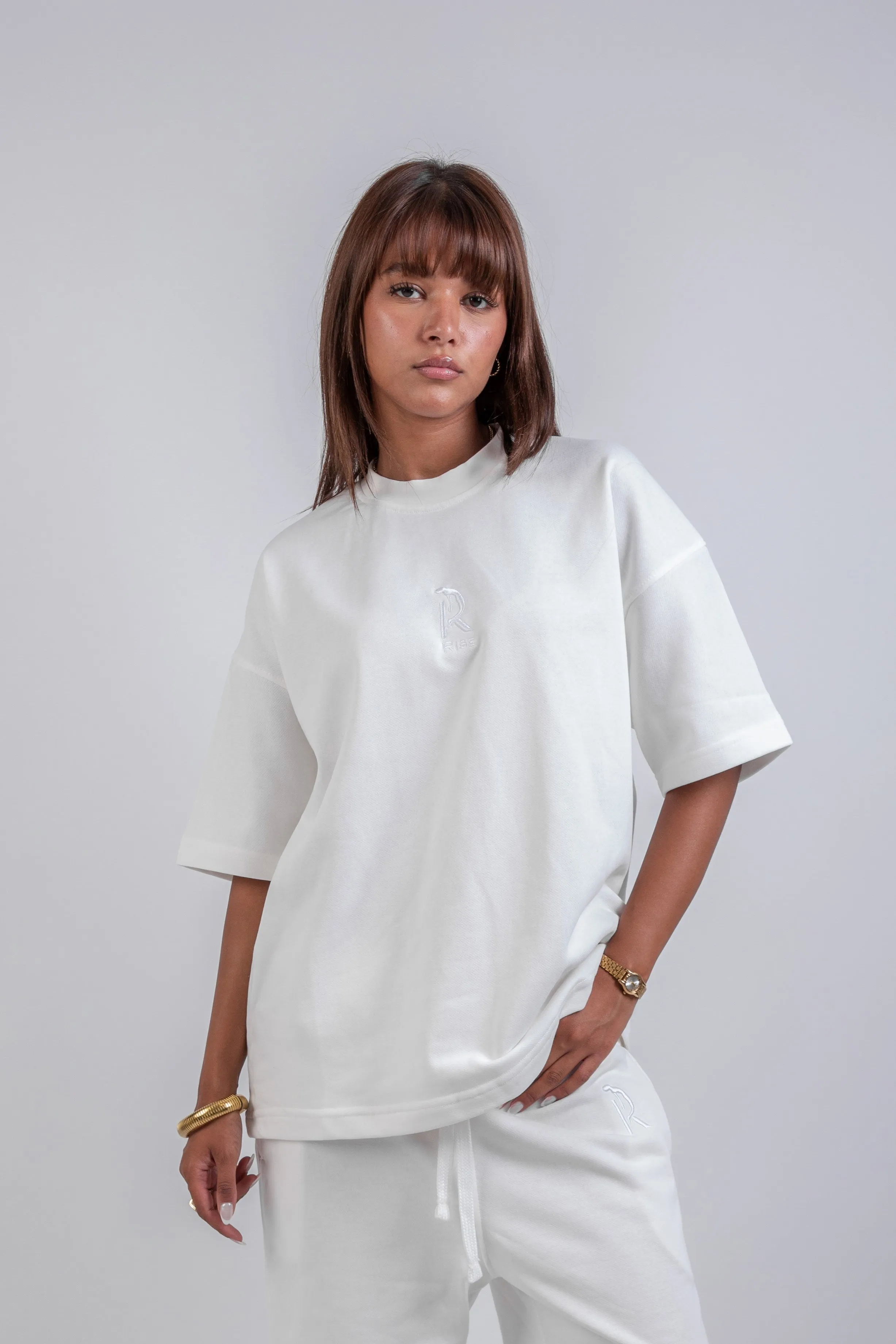 Loose Drawstring Sweatpants & Chill Sleeve T-shirt White Set