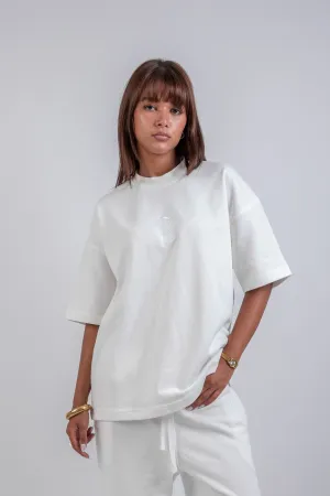 Loose Drawstring Sweatpants & Chill Sleeve T-shirt White Set