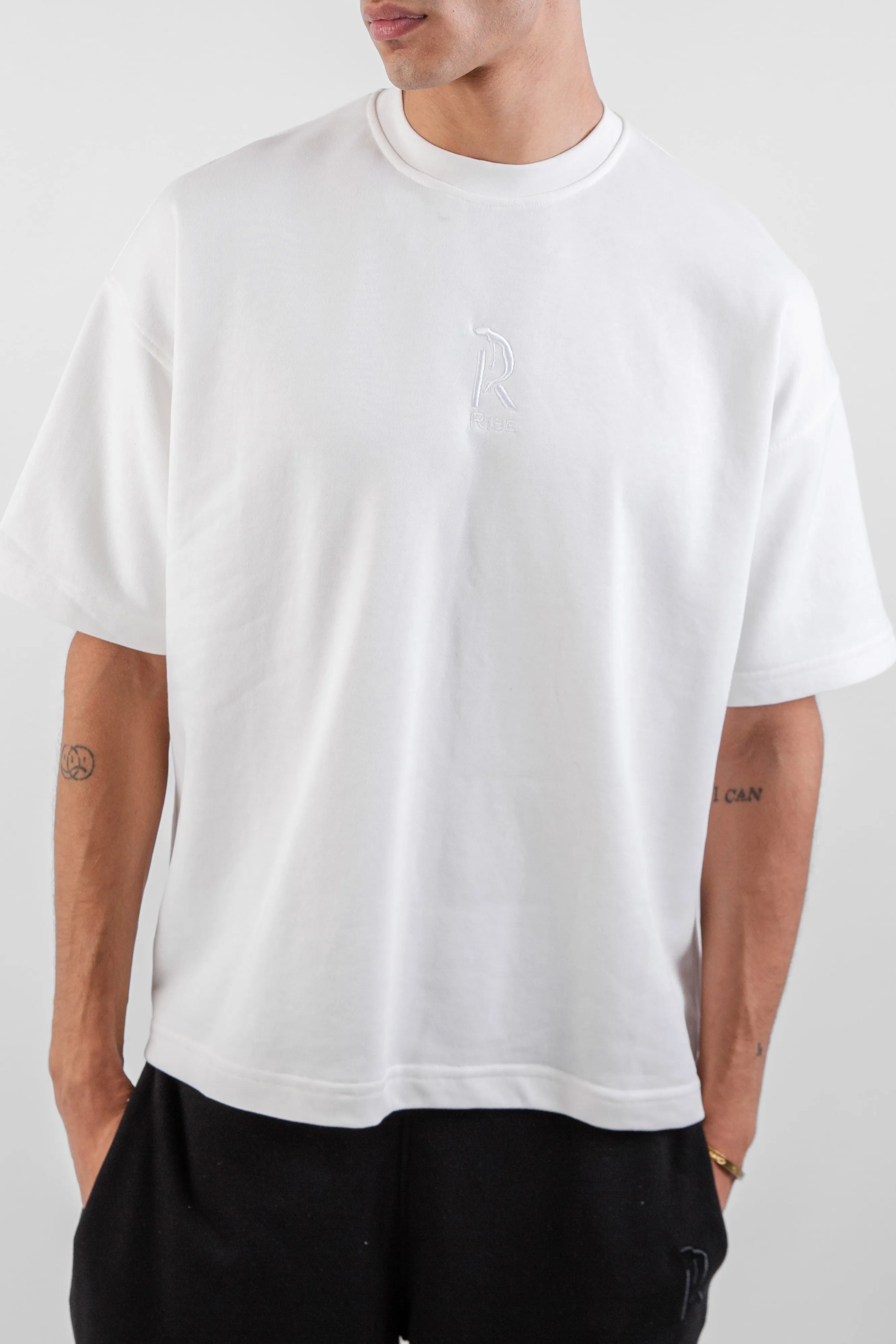 Loose Drawstring Sweatpants & Chill Sleeve T-shirt White Set