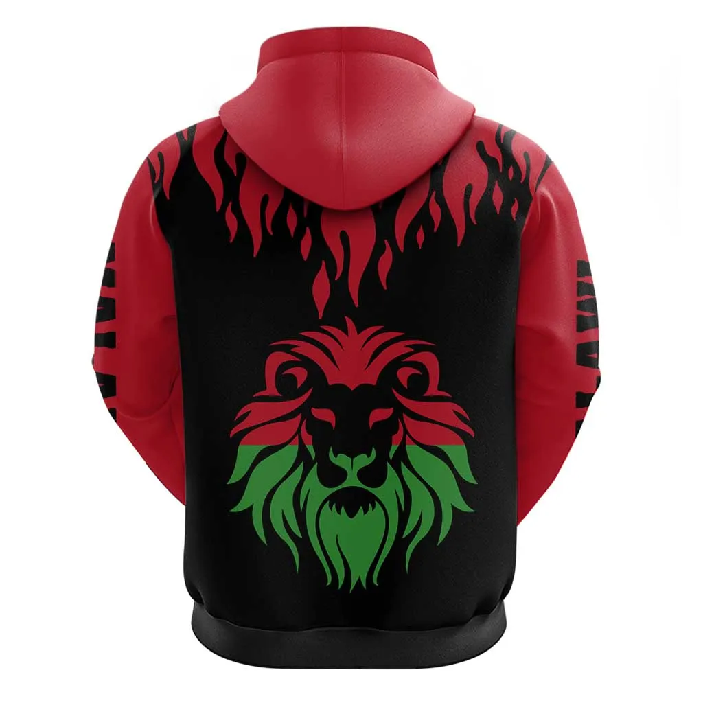 Malawi Lion Map Flag Zip Hoodie Wildlife Fusion Design TS04