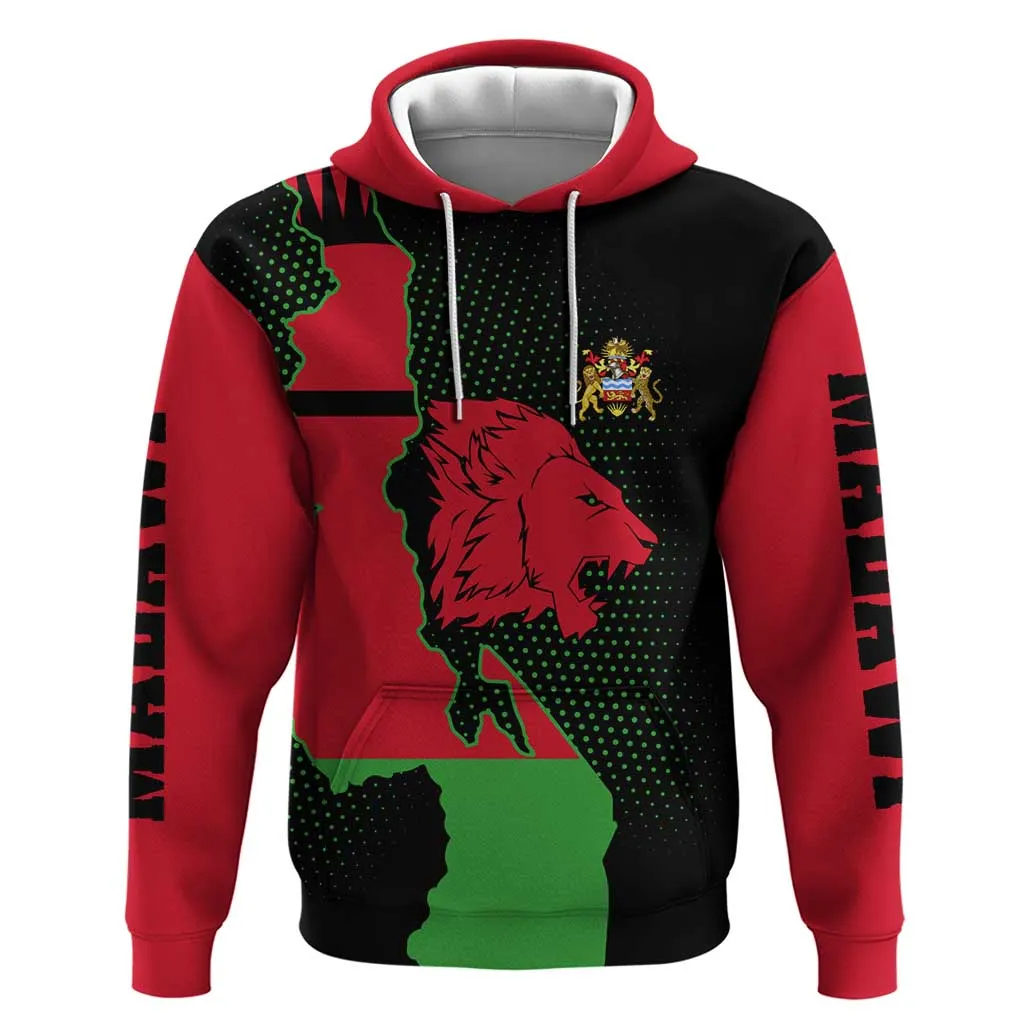 Malawi Lion Map Flag Zip Hoodie Wildlife Fusion Design TS04