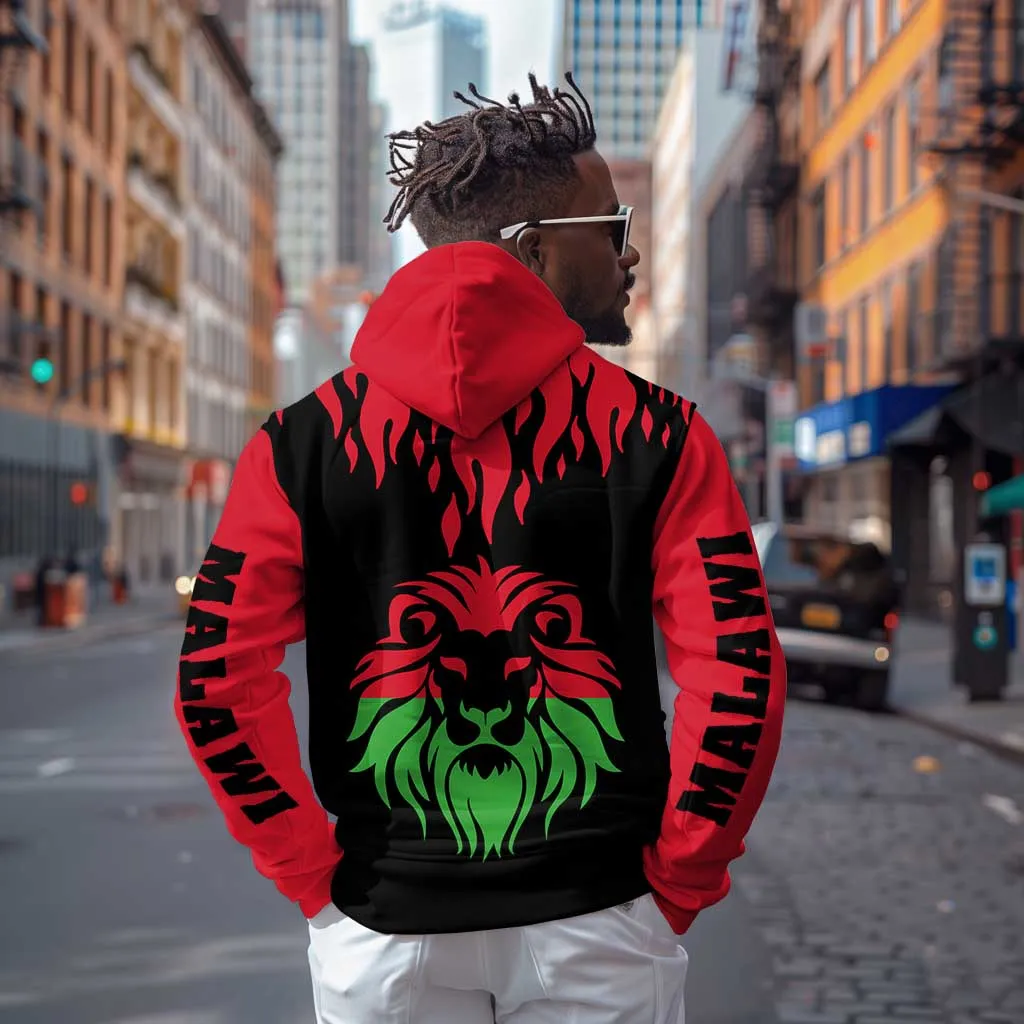 Malawi Lion Map Flag Zip Hoodie Wildlife Fusion Design TS04