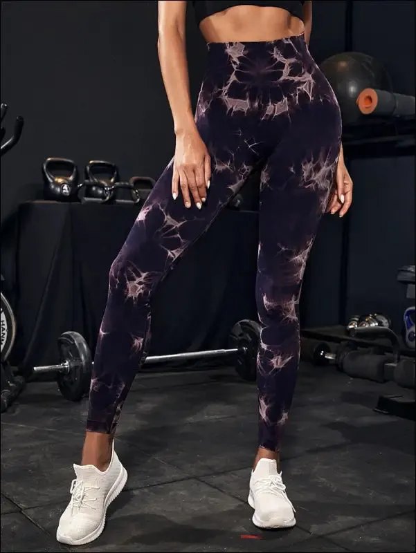 Marbling tie-dye yoga pants sports leggings women exercise running fitness high waist seamless gym