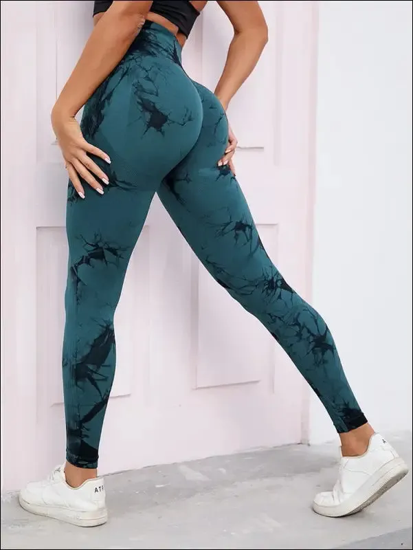 Marbling tie-dye yoga pants sports leggings women exercise running fitness high waist seamless gym