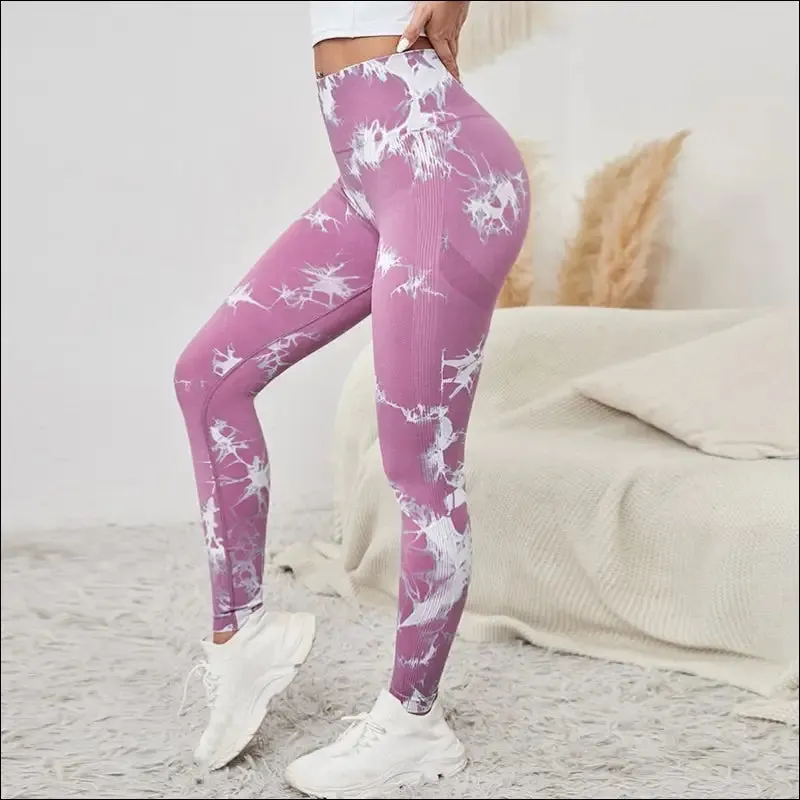 Marbling tie-dye yoga pants sports leggings women exercise running fitness high waist seamless gym