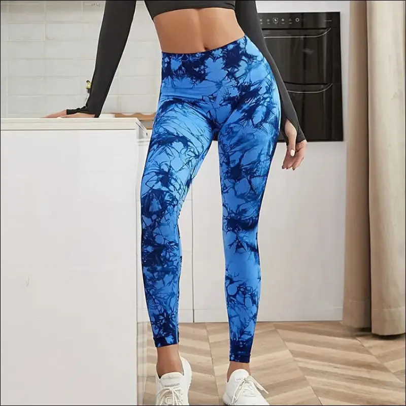 Marbling tie-dye yoga pants sports leggings women exercise running fitness high waist seamless gym