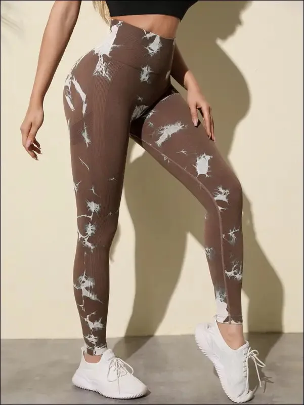 Marbling tie-dye yoga pants sports leggings women exercise running fitness high waist seamless gym