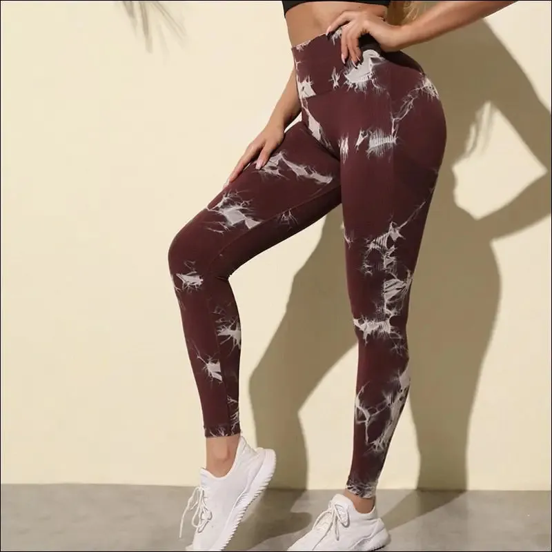 Marbling tie-dye yoga pants sports leggings women exercise running fitness high waist seamless gym