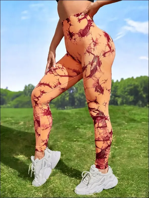 Marbling tie-dye yoga pants sports leggings women exercise running fitness high waist seamless gym