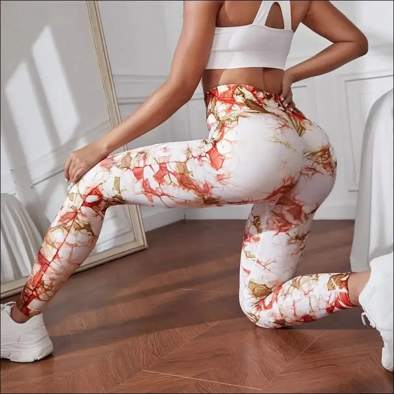 Marbling tie-dye yoga pants sports leggings women exercise running fitness high waist seamless gym