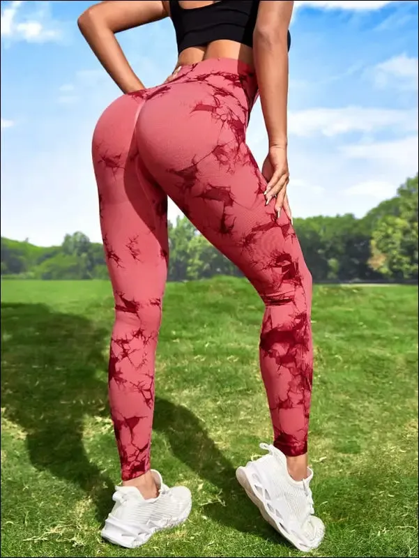 Marbling tie-dye yoga pants sports leggings women exercise running fitness high waist seamless gym