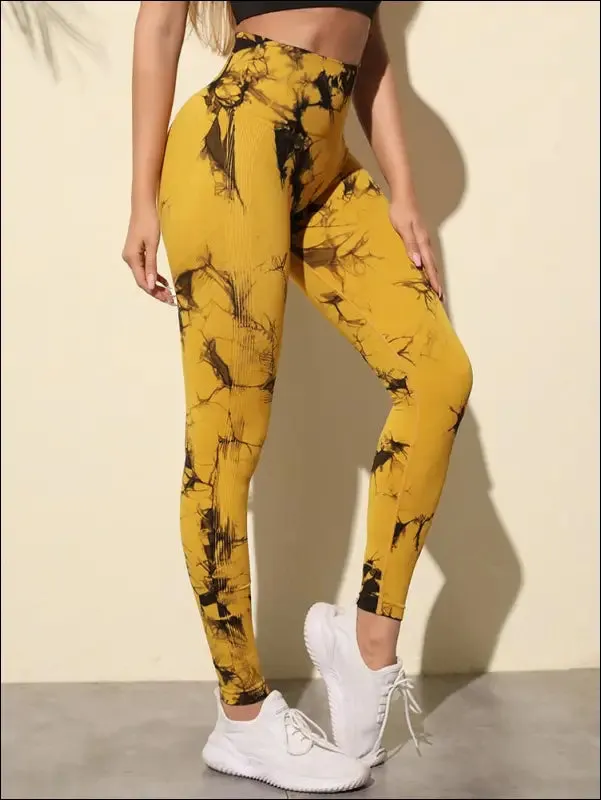 Marbling tie-dye yoga pants sports leggings women exercise running fitness high waist seamless gym