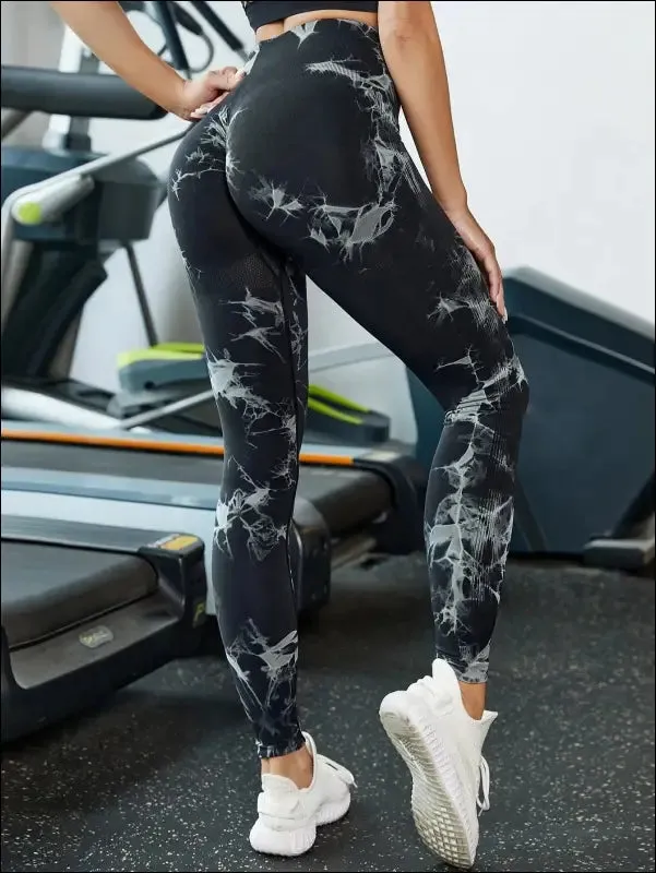 Marbling tie-dye yoga pants sports leggings women exercise running fitness high waist seamless gym