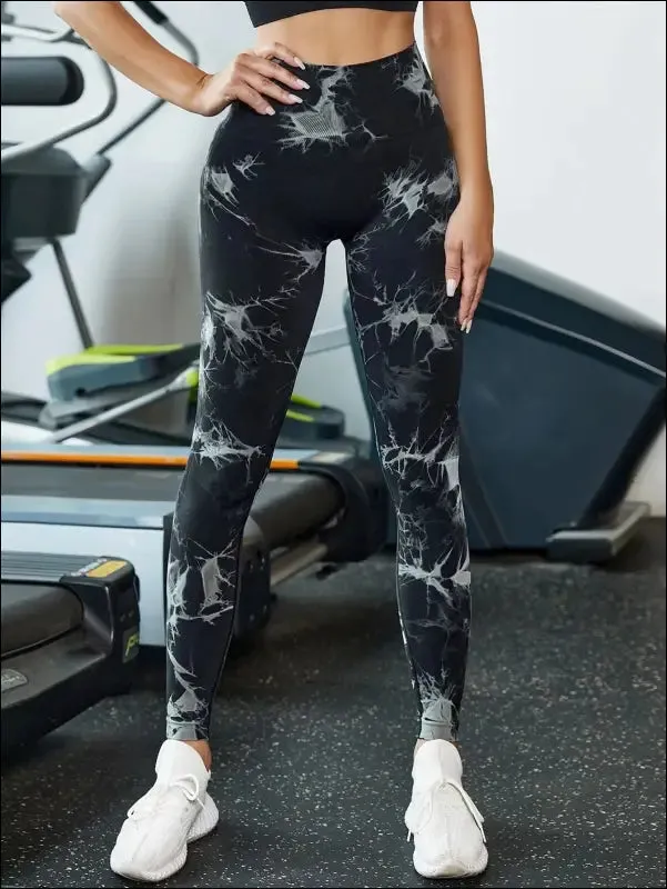 Marbling tie-dye yoga pants sports leggings women exercise running fitness high waist seamless gym