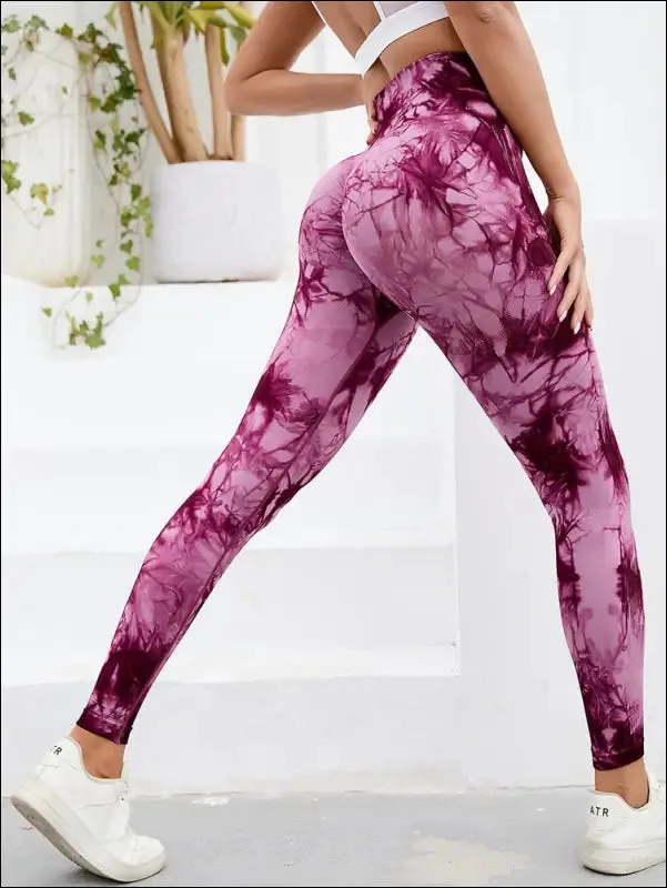 Marbling tie-dye yoga pants sports leggings women exercise running fitness high waist seamless gym