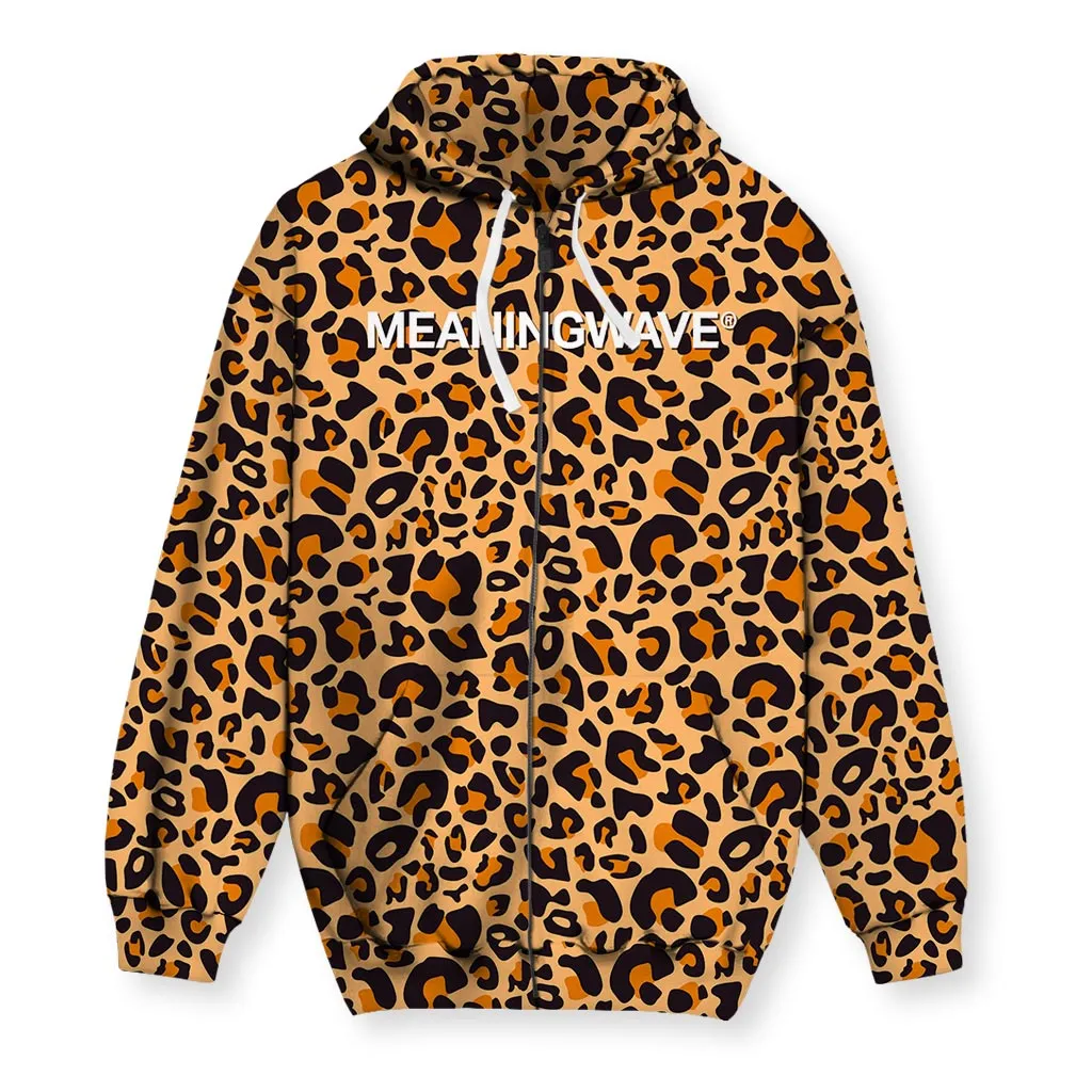 Meaningwave Leopard Men's Zip-Up Hoodie