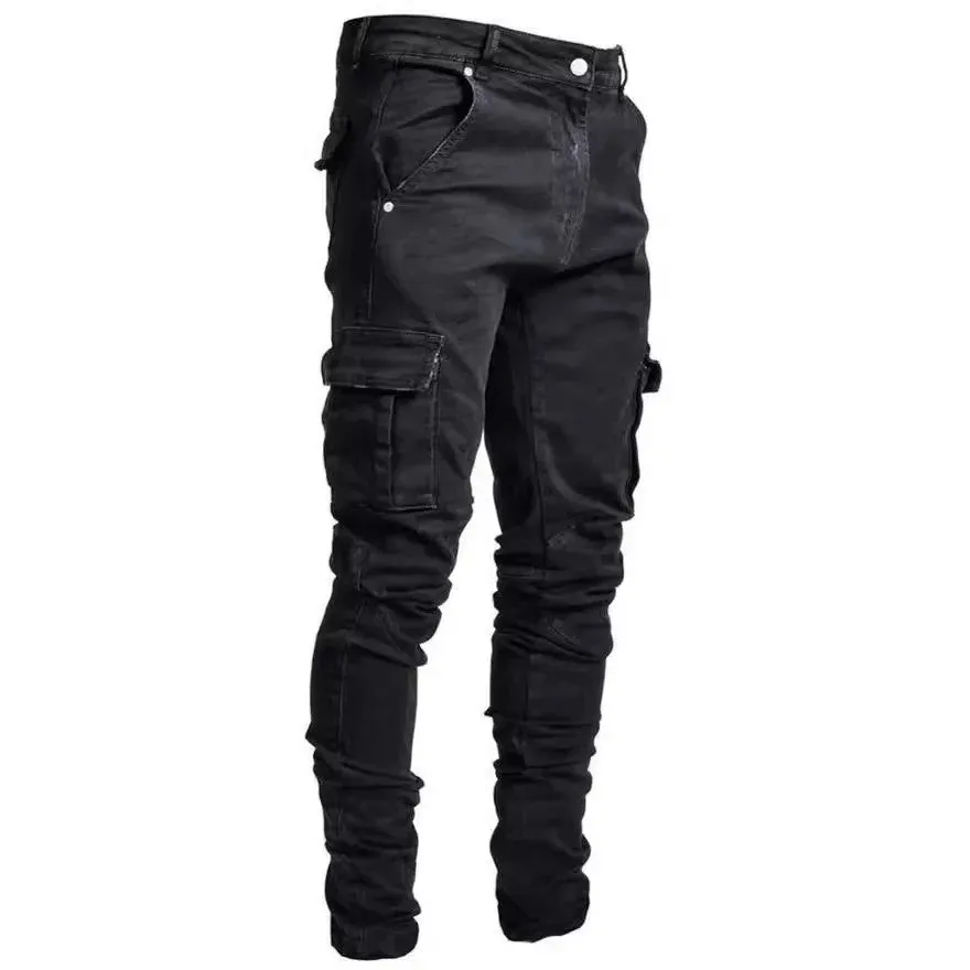 Men's Cargo Pants Trendy Slim Fit Skinny Jeans Korean Style Fashionable Personality Jogger Pants Ins Tight Pocket Pants
