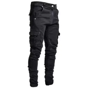 Men's Cargo Pants Trendy Slim Fit Skinny Jeans Korean Style Fashionable Personality Jogger Pants Ins Tight Pocket Pants