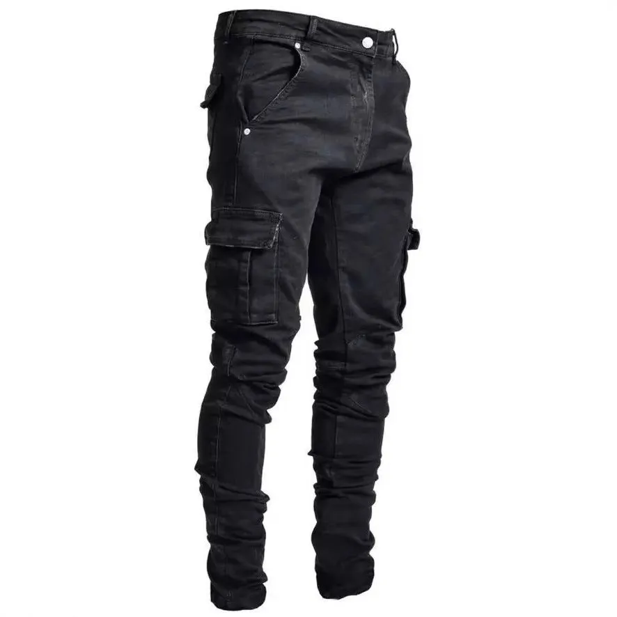 Men's Cargo Pants Trendy Slim Fit Skinny Jeans Korean Style Fashionable Personality Jogger Pants Ins Tight Pocket Pants