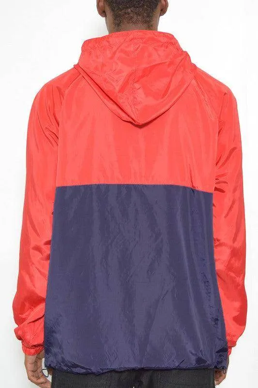 Mens Color Block Anorak Jacket Pullover Windbreaker