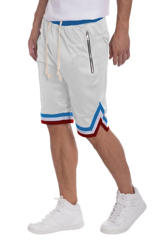 Men's Striped Band Solid Basketball Shorts