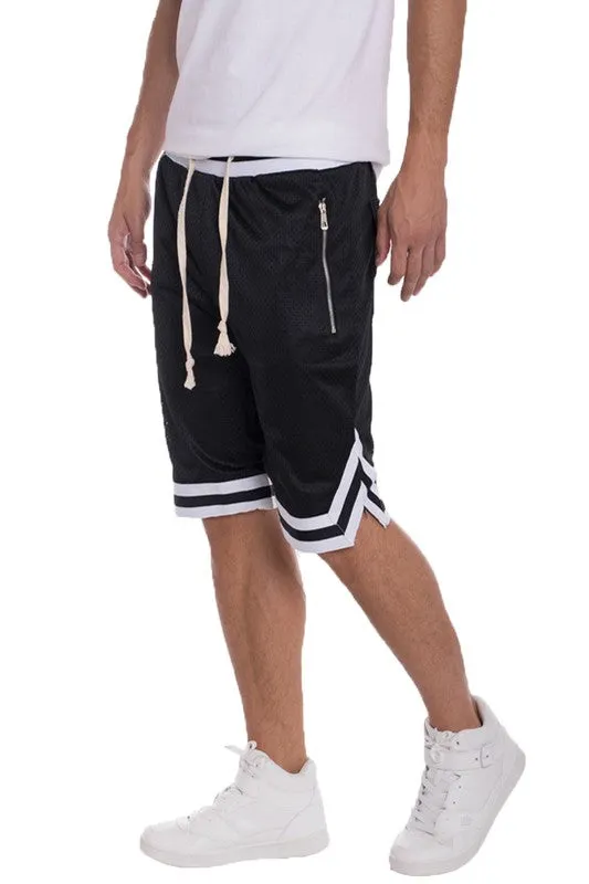 Men's Striped Band Solid Basketball Shorts