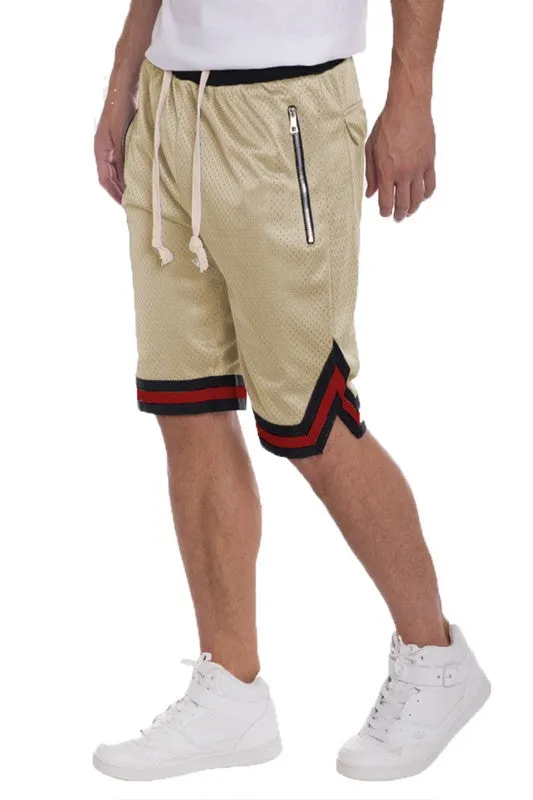 Men's Striped Band Solid Basketball Shorts