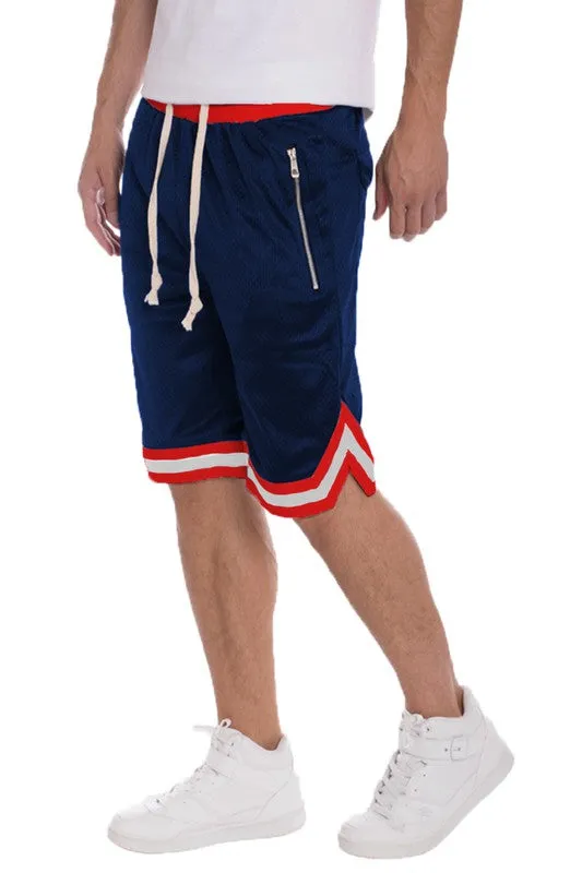 Men's Striped Band Solid Basketball Shorts