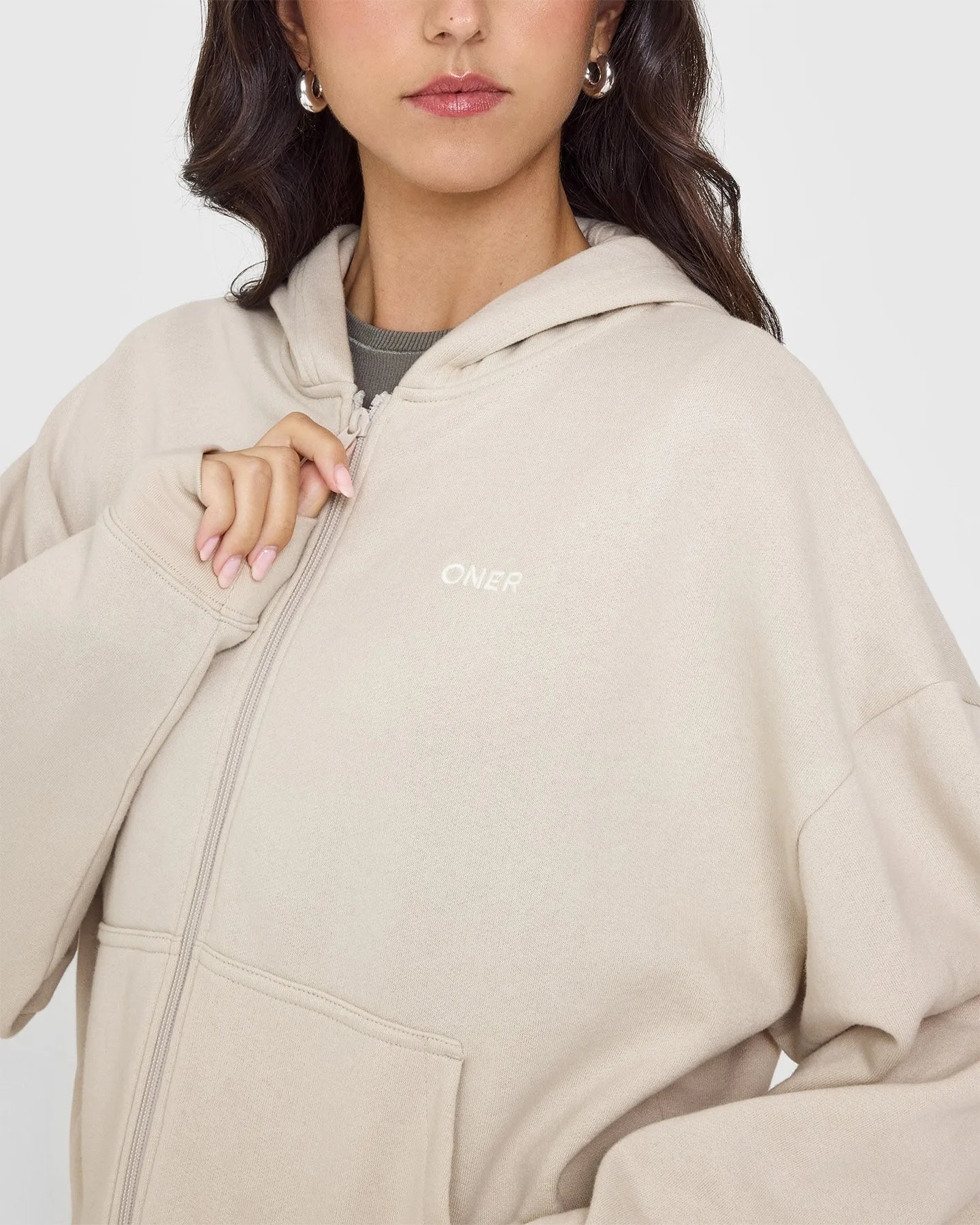 Mid Weight Zip Through Hoodie | Sand