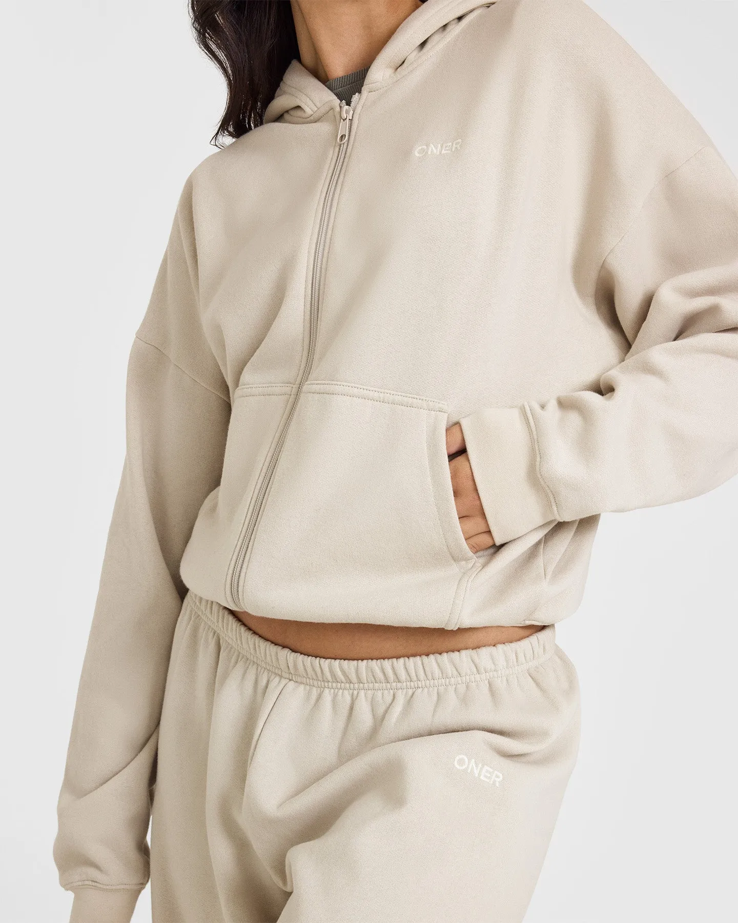 Mid Weight Zip Through Hoodie | Sand