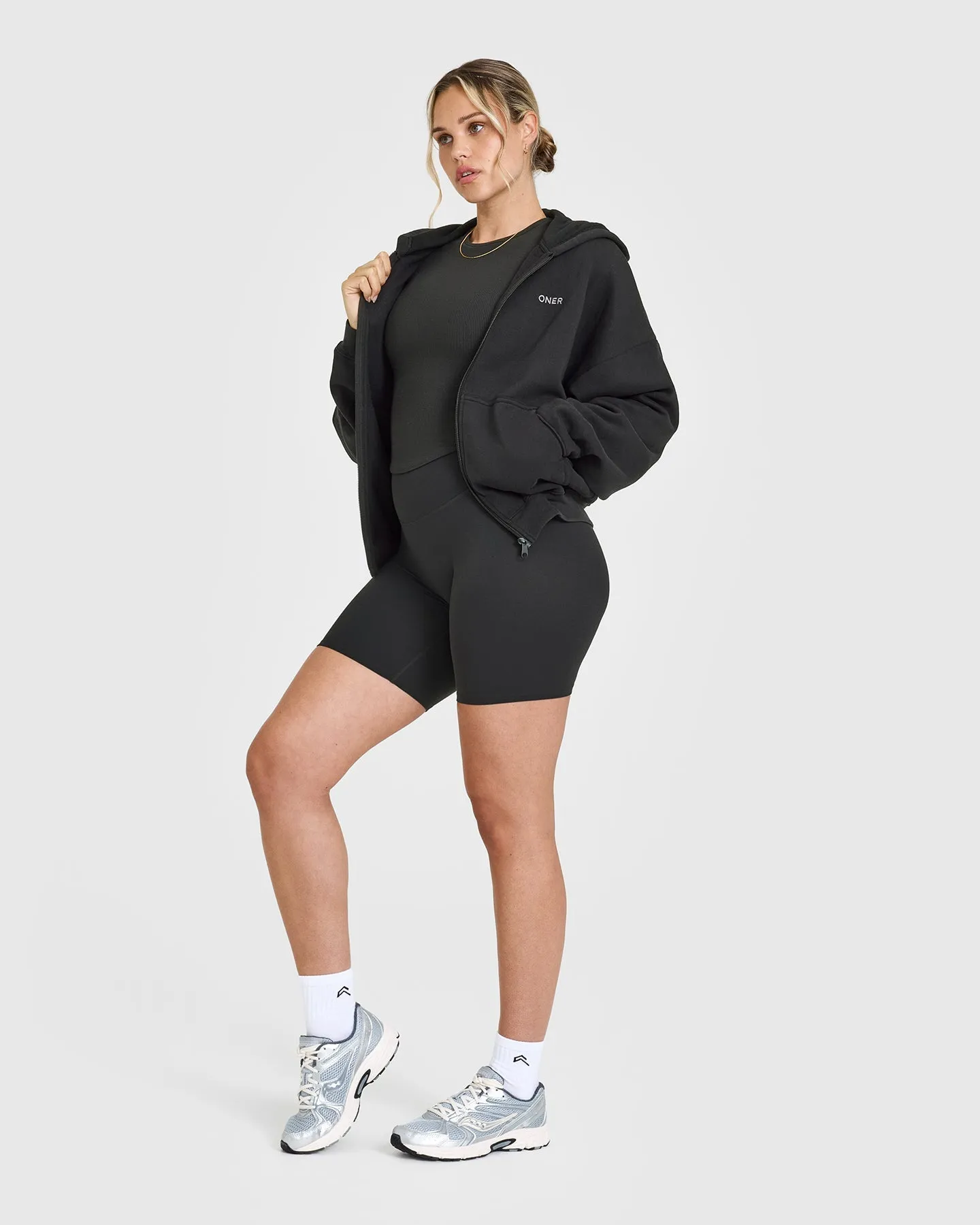 Mid Weight Zip Through Hoodie | Soft Black