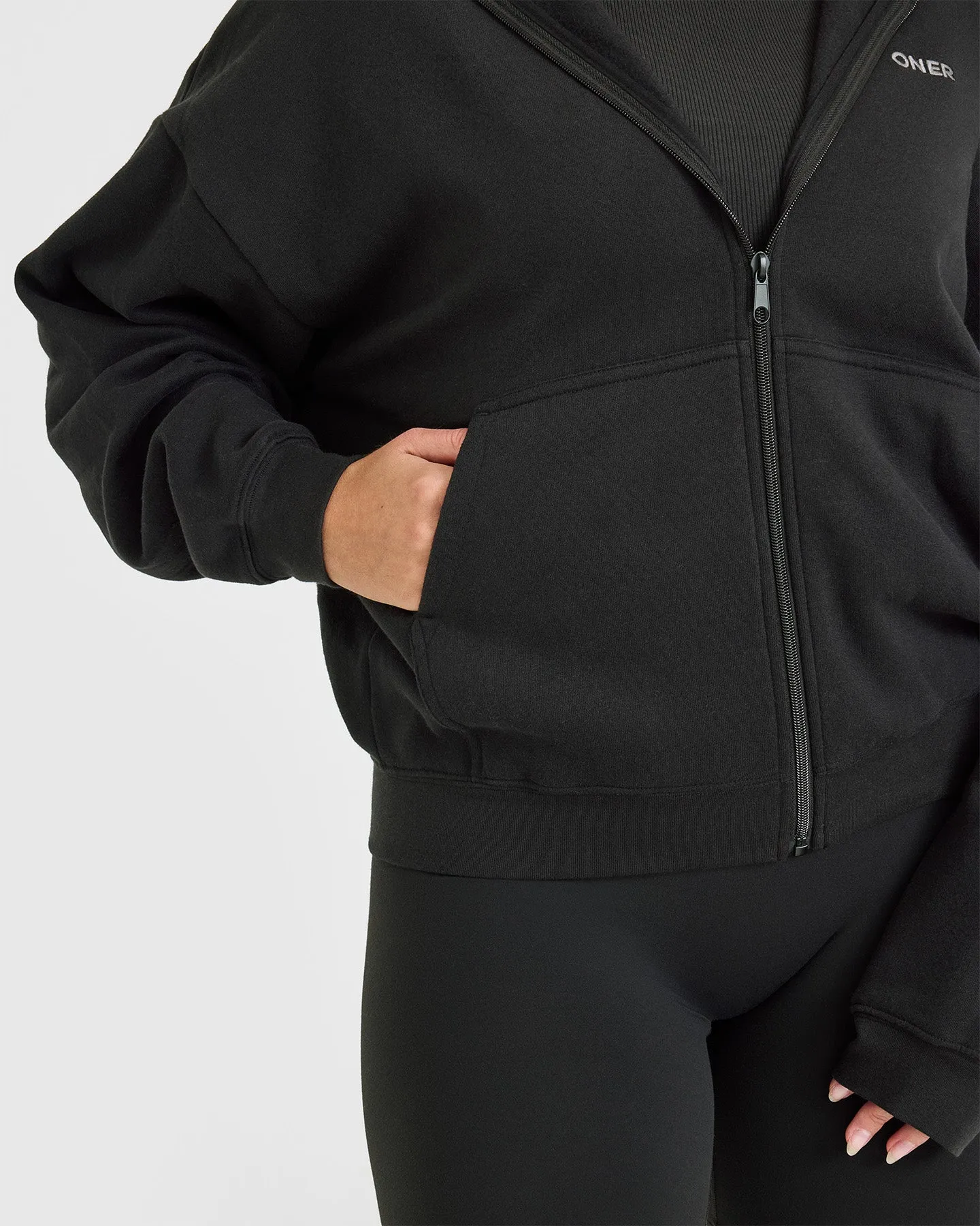 Mid Weight Zip Through Hoodie | Soft Black