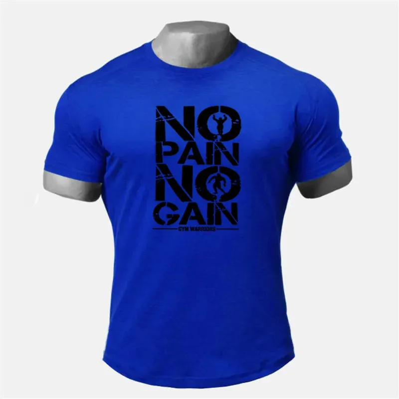 Muscle guys Brand Men's NO PAIN NO GAIN Gym T Shirts,Bodybuilding Fitness Workout Clothes Cotton T-Shirt