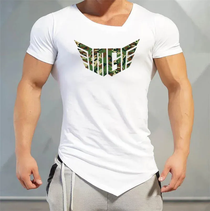 Muscleguys Brand Letters print Mens T-Shirts Fitness gyms Clothing Workout V neck TShirt Cotton Bodybuilding T Shirt Men