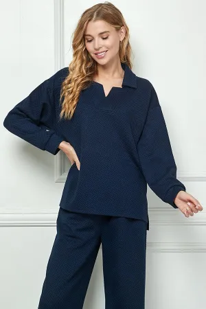 Navy Textured Jogger Set
