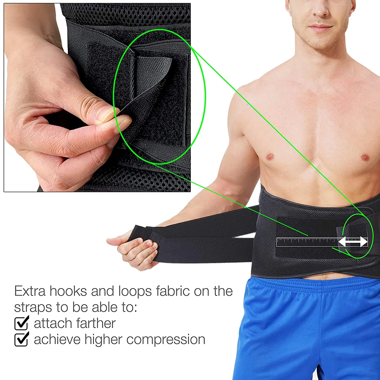 NeoTech Care Adjustable Compression Back Brace Lumbar Support Belt, Black, Size Small