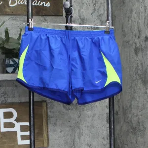 Nike Womens Running Shorts with Attached Briefs Royal Blue / Neon Green L