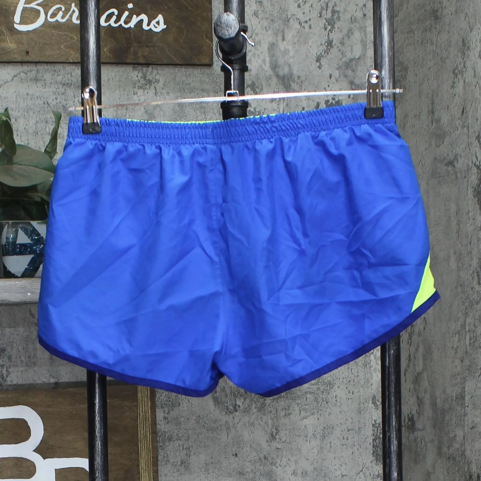 Nike Womens Running Shorts with Attached Briefs Royal Blue / Neon Green L