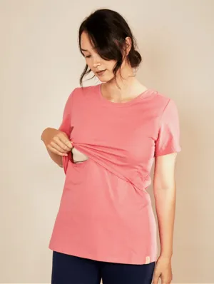 Nursing Crew Neck Organic Cotton T-Shirt | Rose
