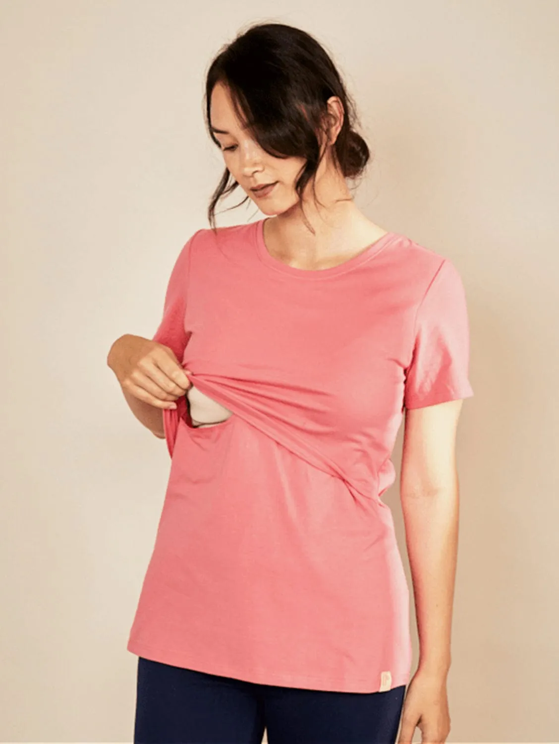 Nursing Crew Neck Organic Cotton T-Shirt | Rose