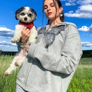 Oversized Butterfly Zip Up Hoodies