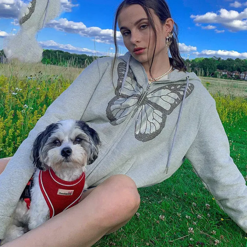 Oversized Butterfly Zip Up Hoodies