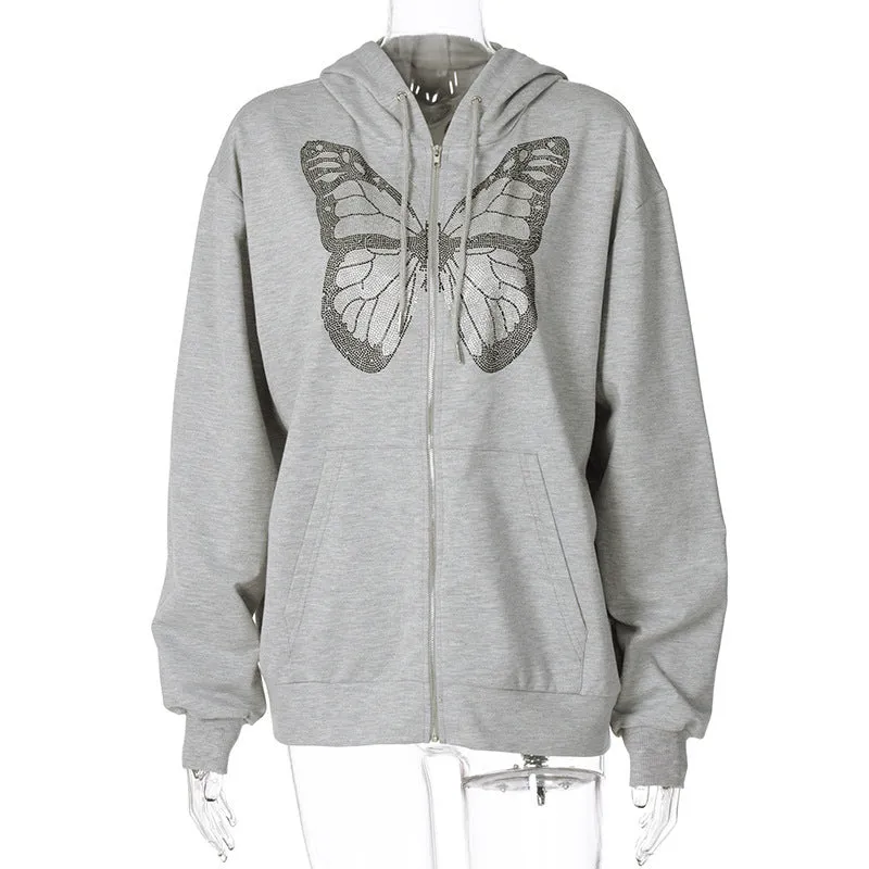 Oversized Butterfly Zip Up Hoodies