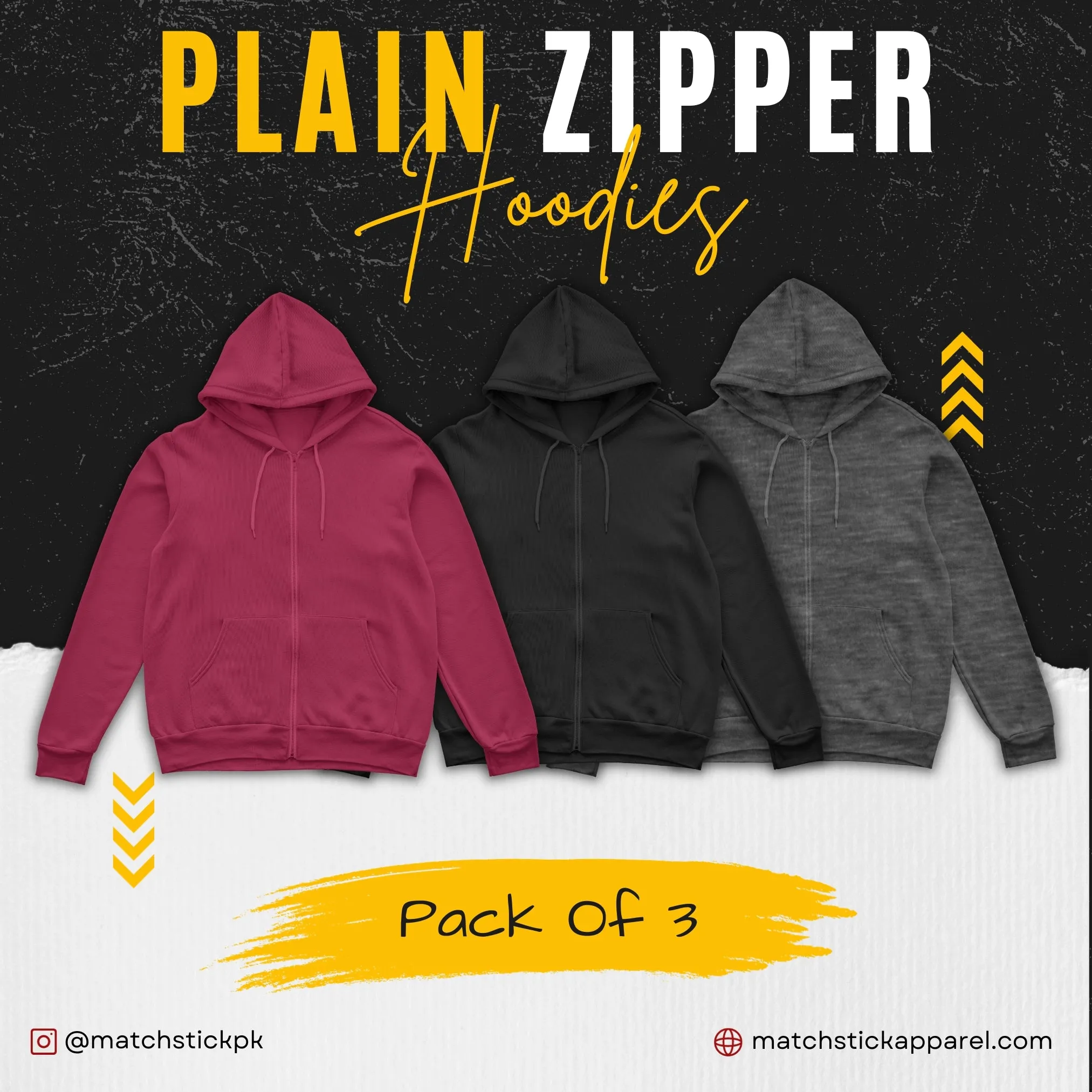 Pack Of 3 Zipper Hoodies