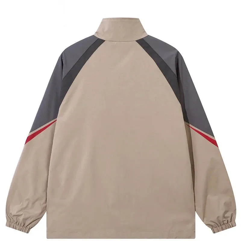 Patchwork Striped Zipper Thin Jacket