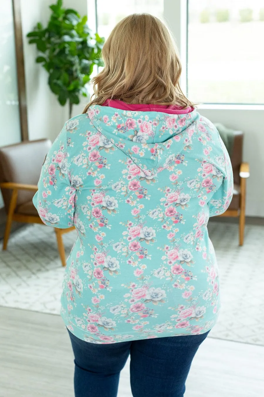 PHC- Bright Aqua Floral Halfzip w/Pink Accents