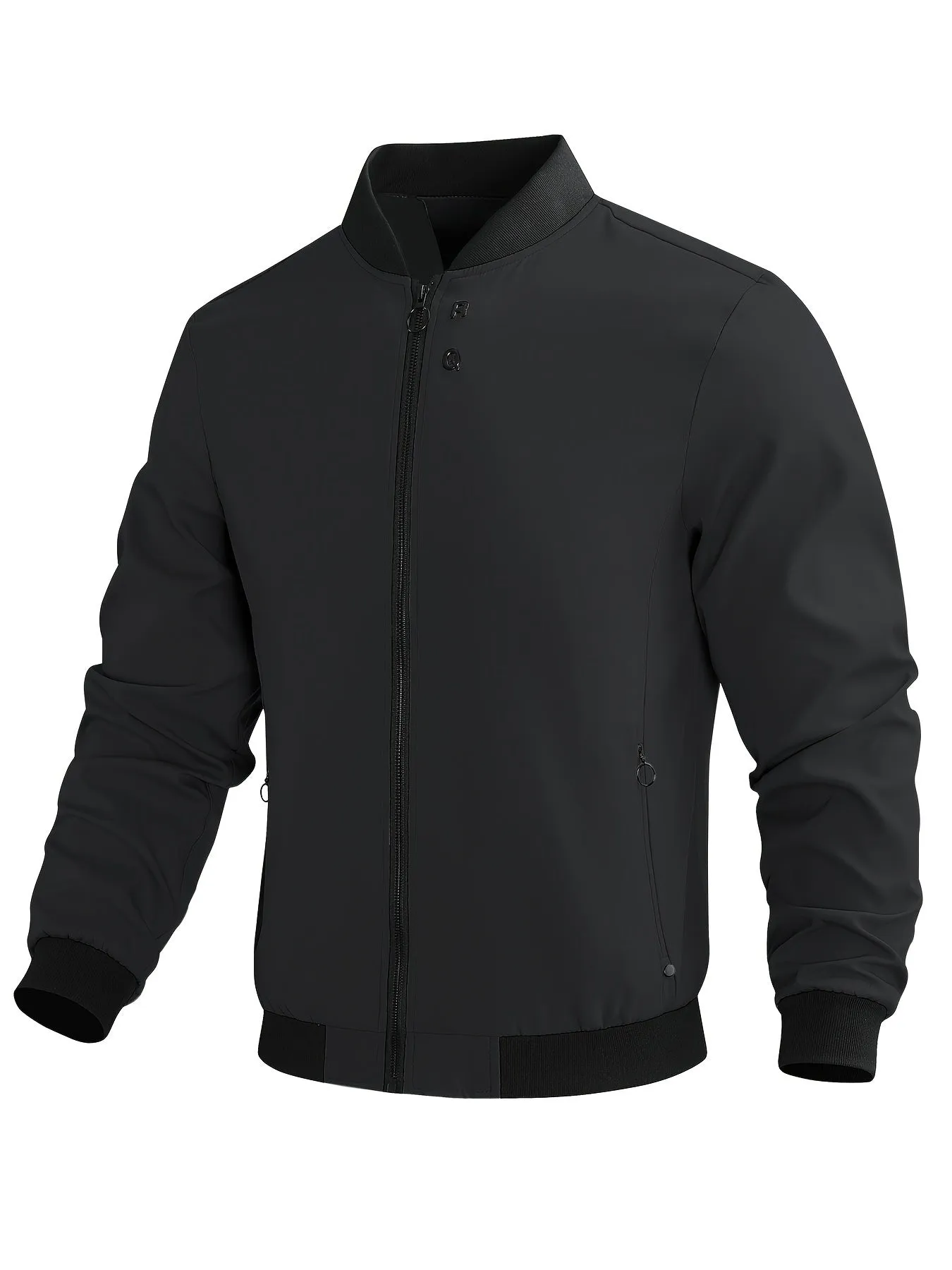 Plus Size Men's Windproof Casual Jacket, Trendy Loose Zipper Solid Bomber Windbreaker