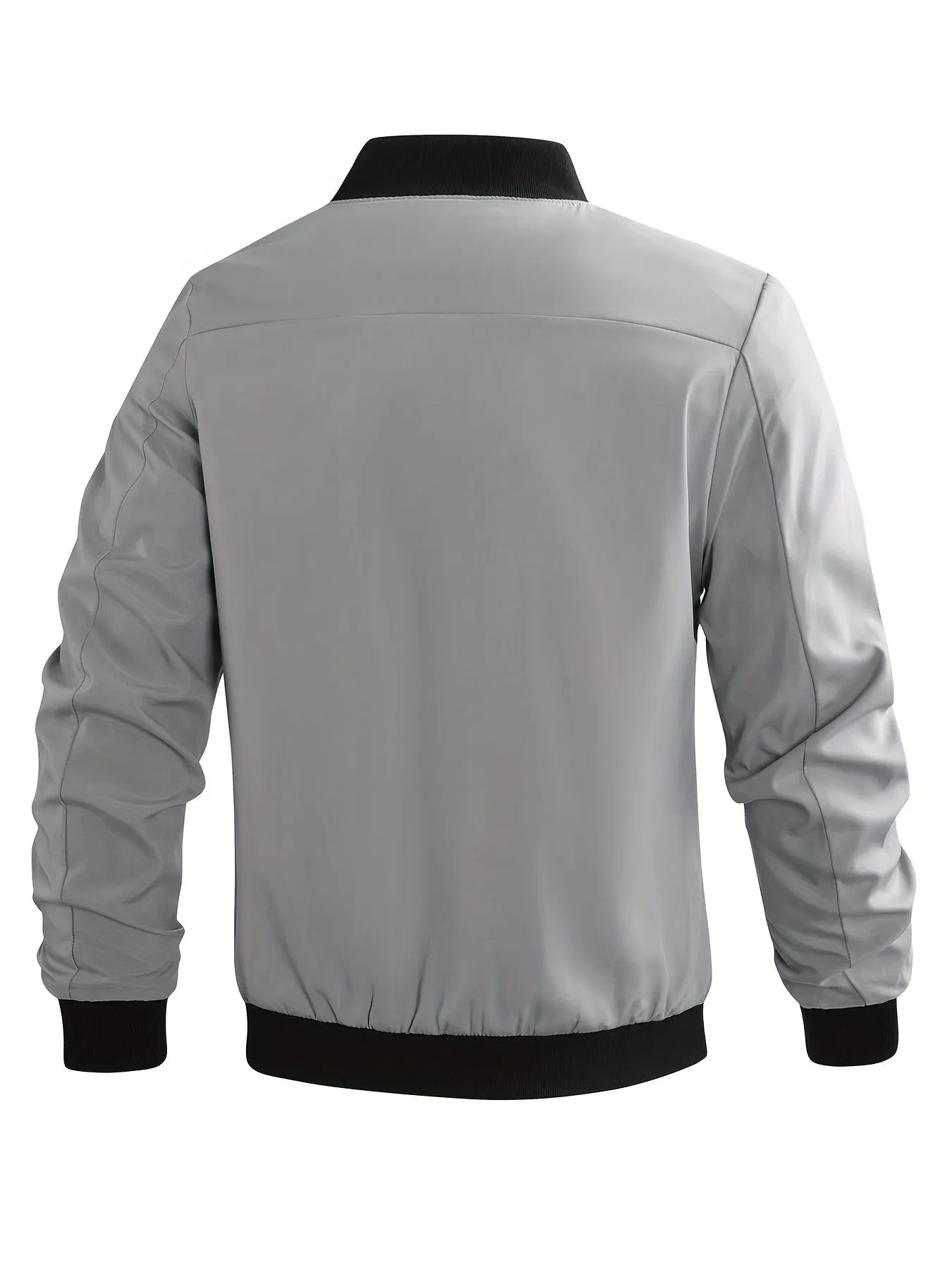 Plus Size Men's Windproof Casual Jacket, Trendy Loose Zipper Solid Bomber Windbreaker