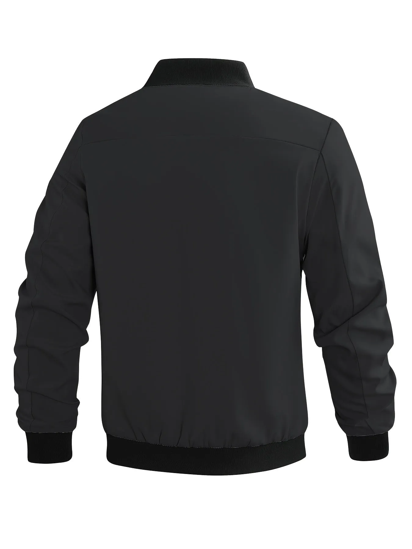 Plus Size Men's Windproof Casual Jacket, Trendy Loose Zipper Solid Bomber Windbreaker