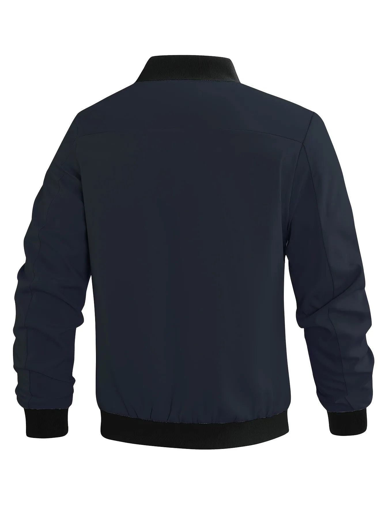 Plus Size Men's Windproof Casual Jacket, Trendy Loose Zipper Solid Bomber Windbreaker